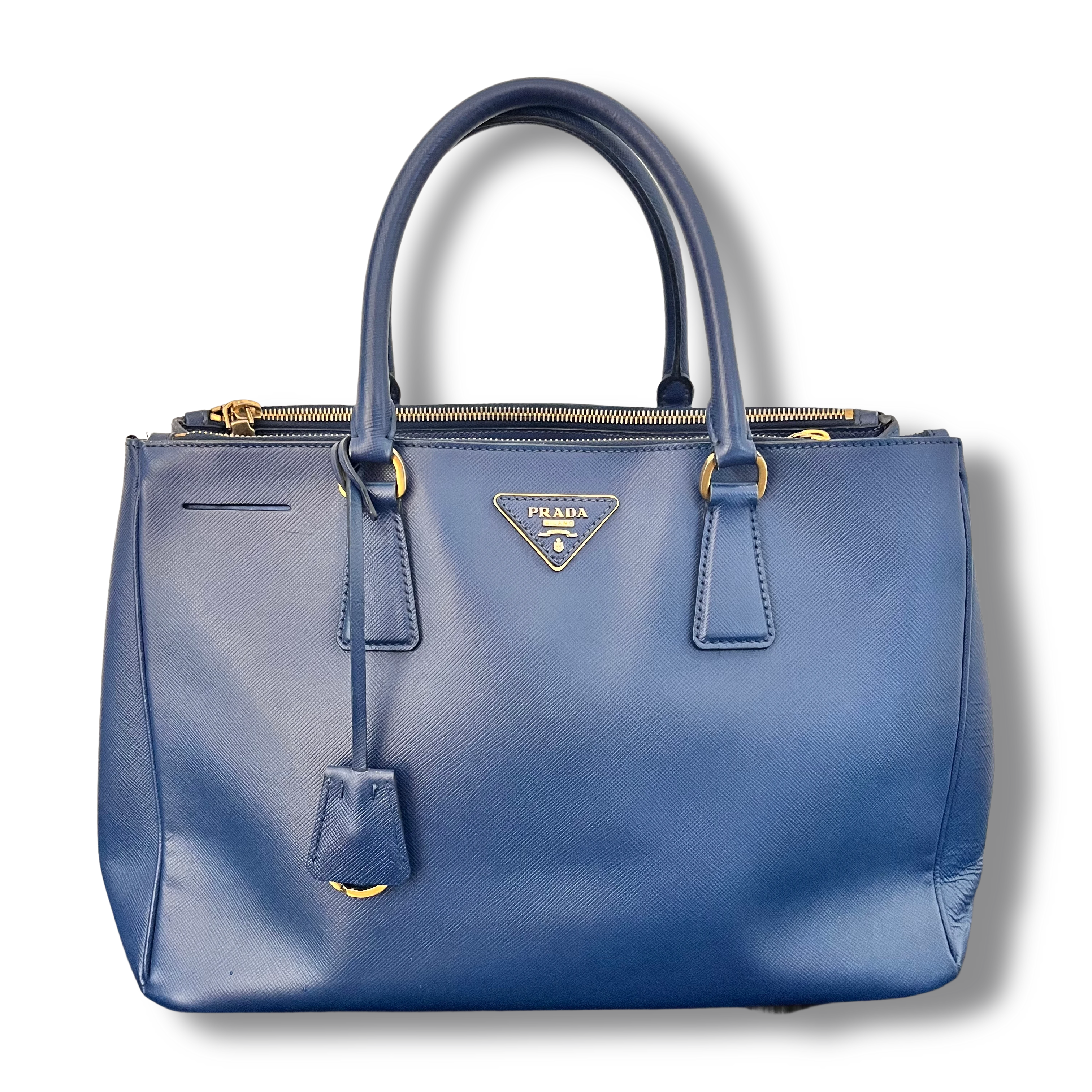 Prada Galleria Double Zip bag in Saffiano Lux medium Dark Blue