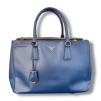Prada Galleria Double Zip Medium in Pelle Saffiano Lux Blu Scuro