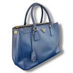 Prada Galleria Double Zip Medium in Pelle Saffiano Lux Blu Scuro