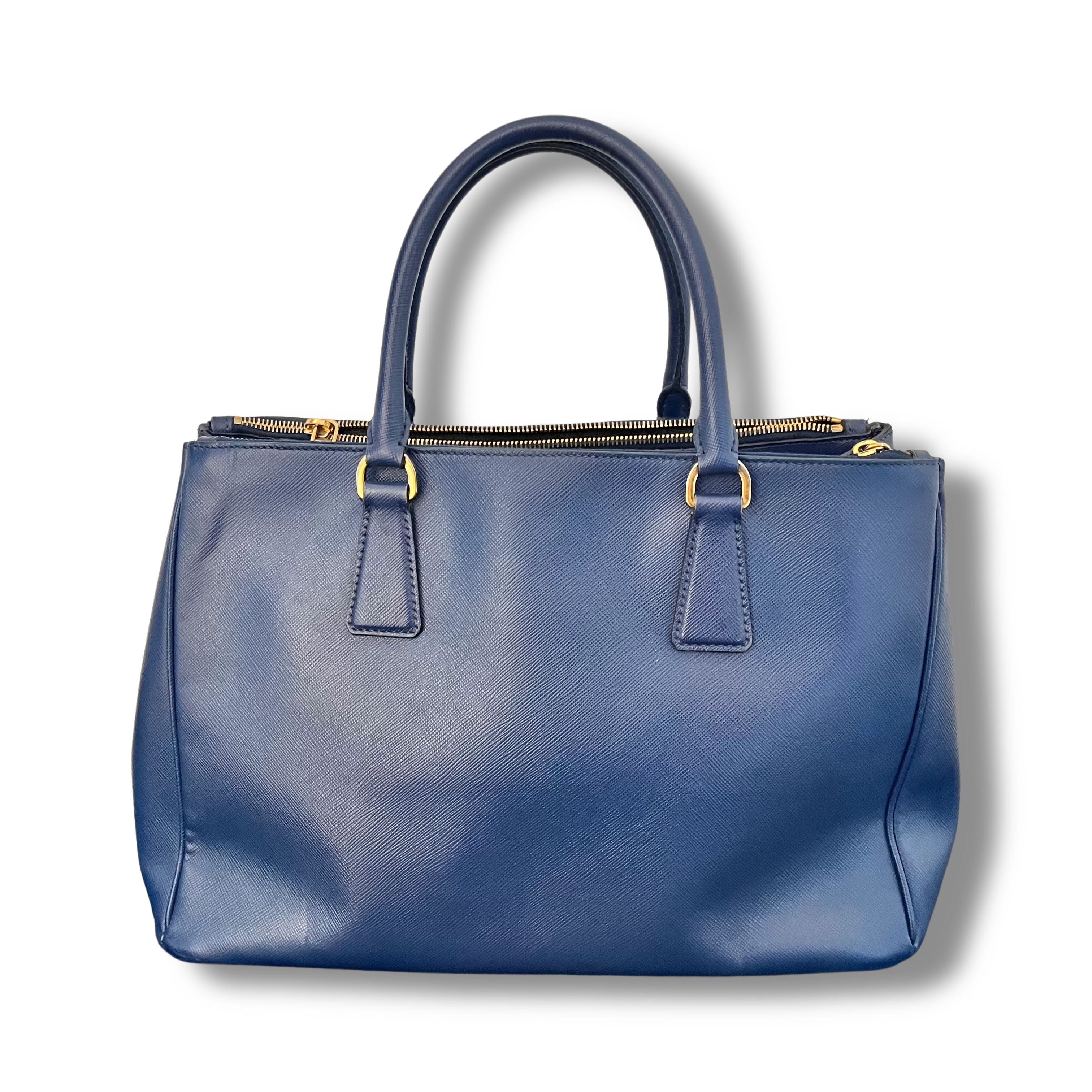 Prada Galleria Double Zip bag in Saffiano Lux medium Dark Blue