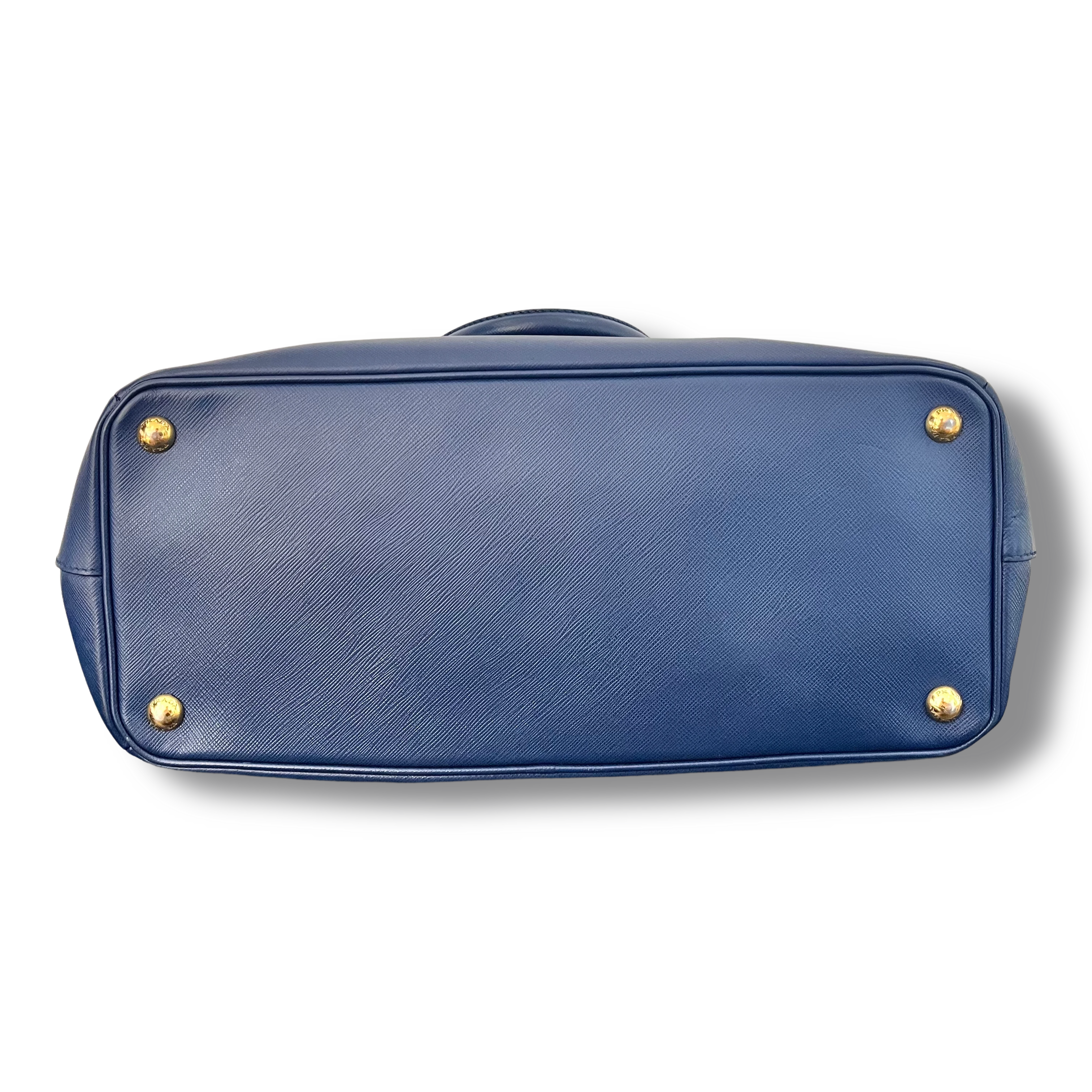 Prada Galleria Double Zip Medium in Pelle Saffiano Lux Blu Scuro