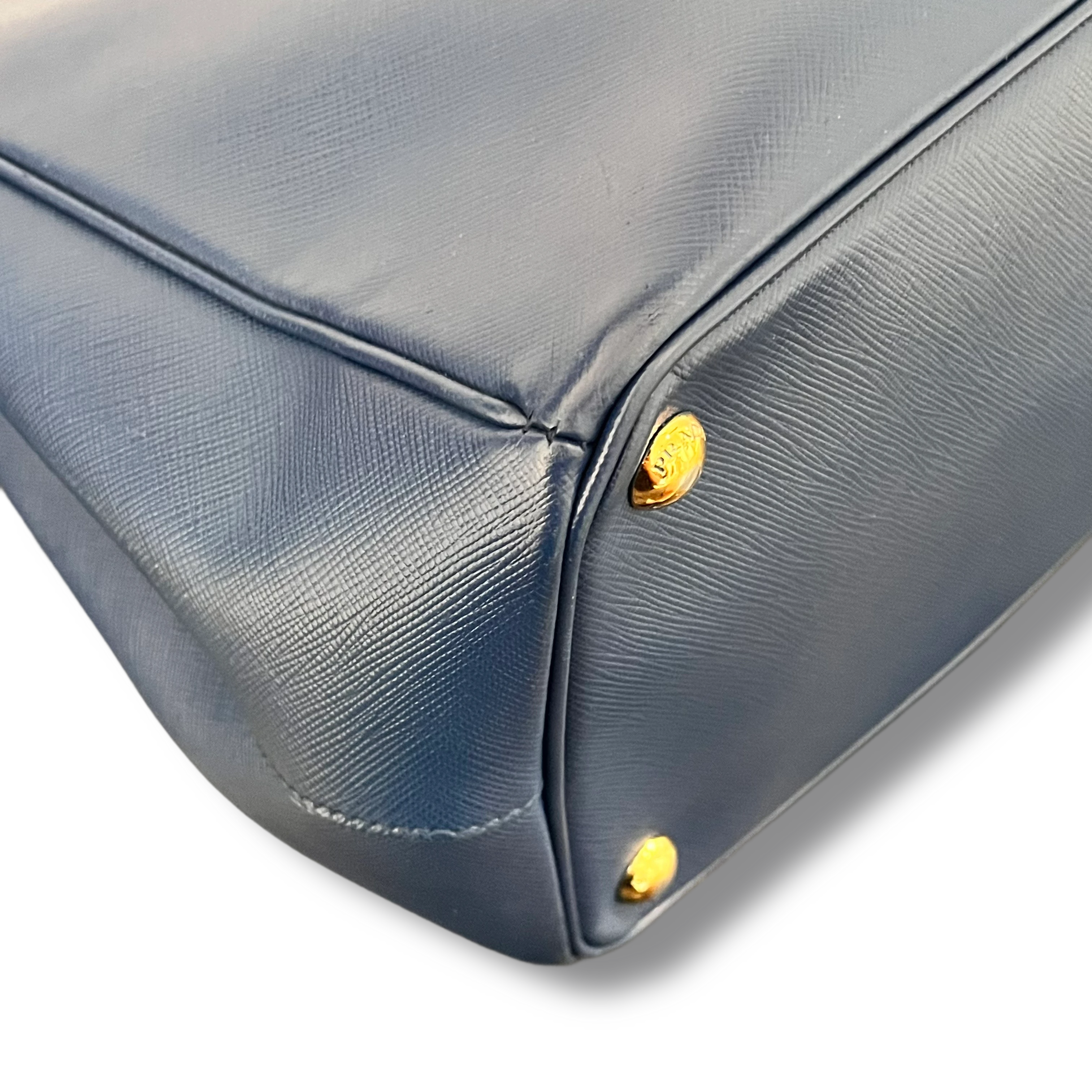 Prada Galleria Double Zip Medium in Pelle Saffiano Lux Blu Scuro