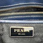 Prada Galleria Double Zip Medium in Pelle Saffiano Lux Blu Scuro