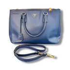 Prada Galleria Double Zip Medium in Pelle Saffiano Lux Blu Scuro