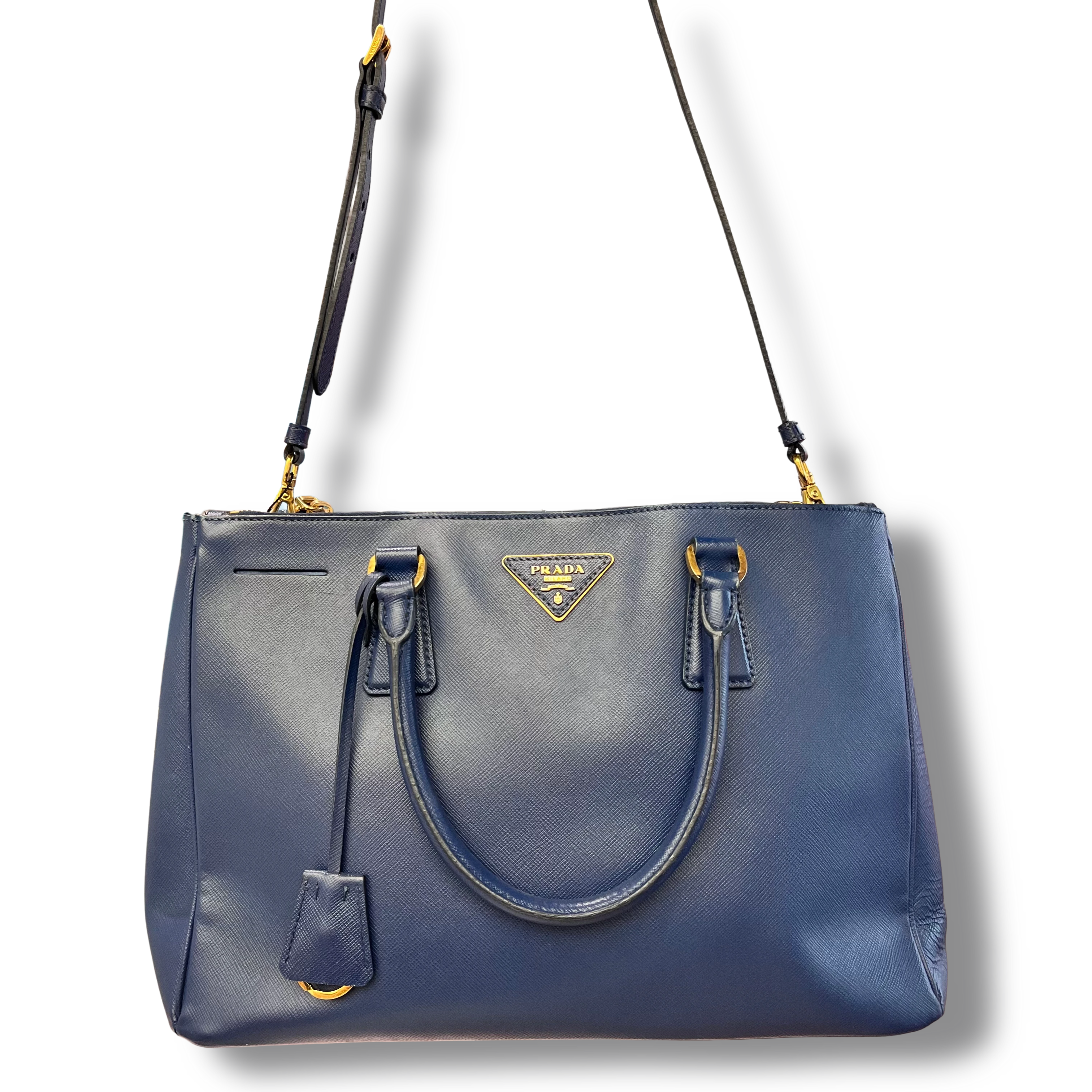 Prada Galleria Double Zip bag in Saffiano Lux medium Dark Blue