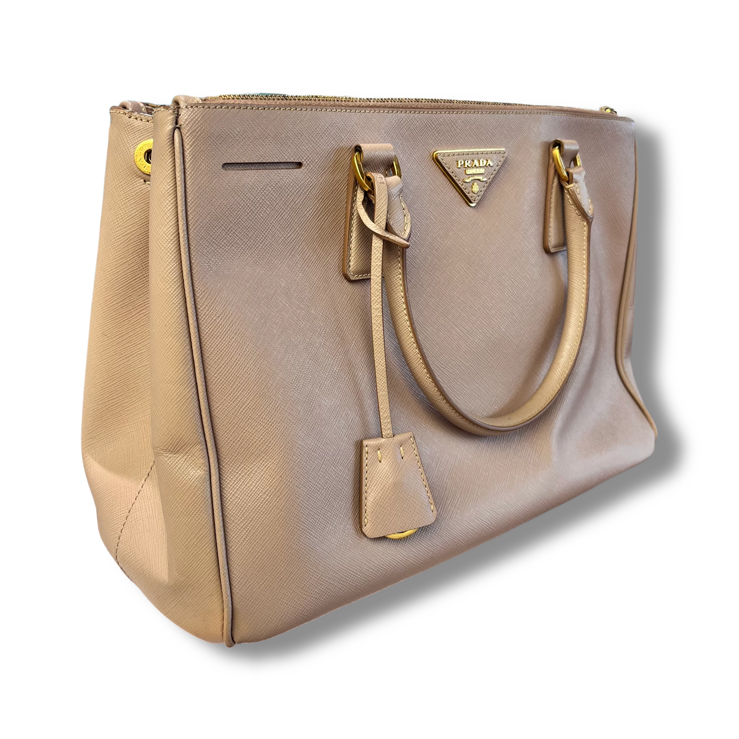 Prada Galleria Double Zip bag in Saffiano Lux medium Beige
