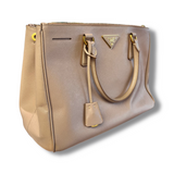 Prada Galleria Double Zip bag in Saffiano Lux medium Beige