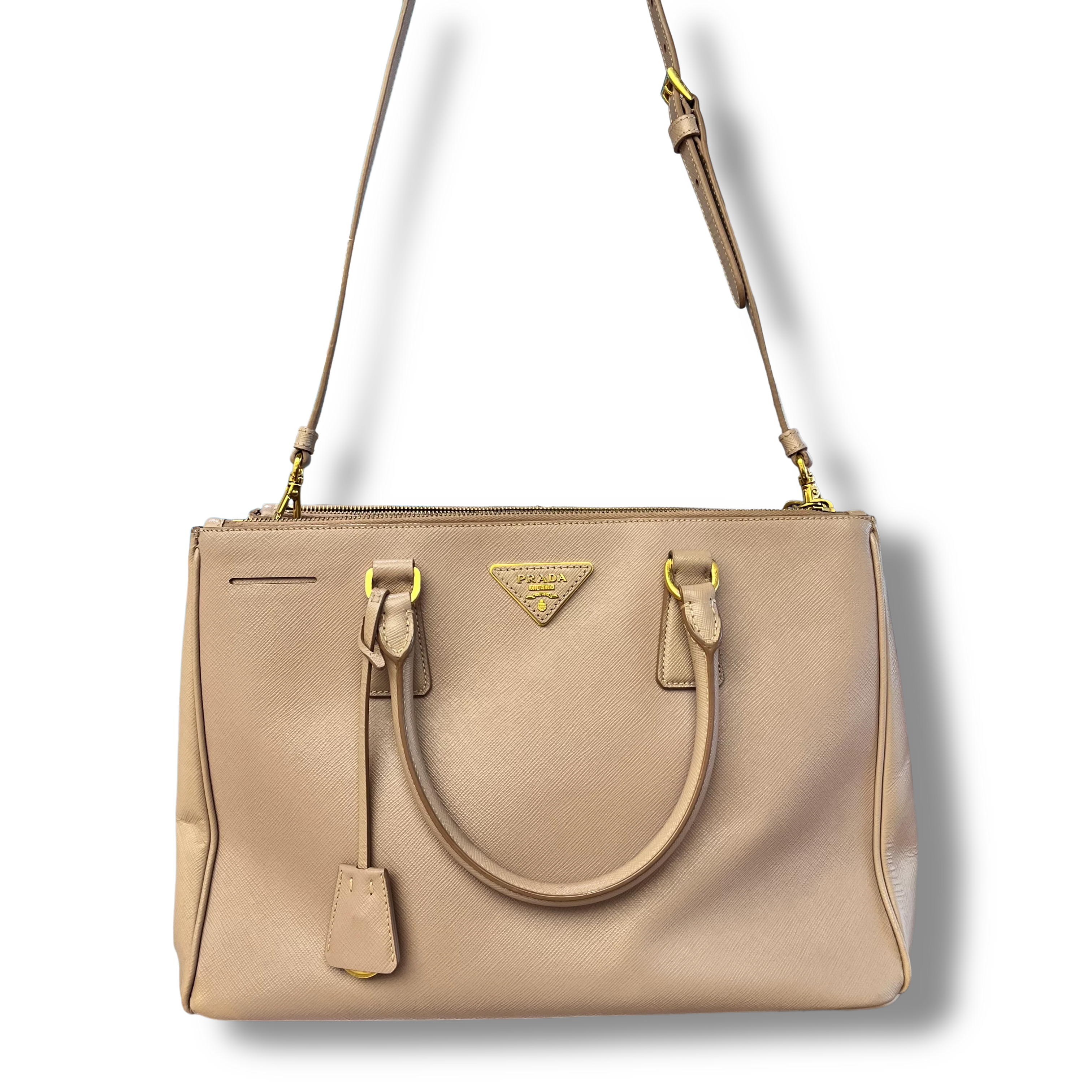 Prada Galleria Double Zip bag in Saffiano Lux medium Beige