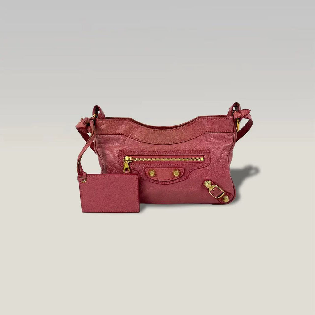 BALENCIAGA Classic Motorcycle Rosa con Borchie Oro