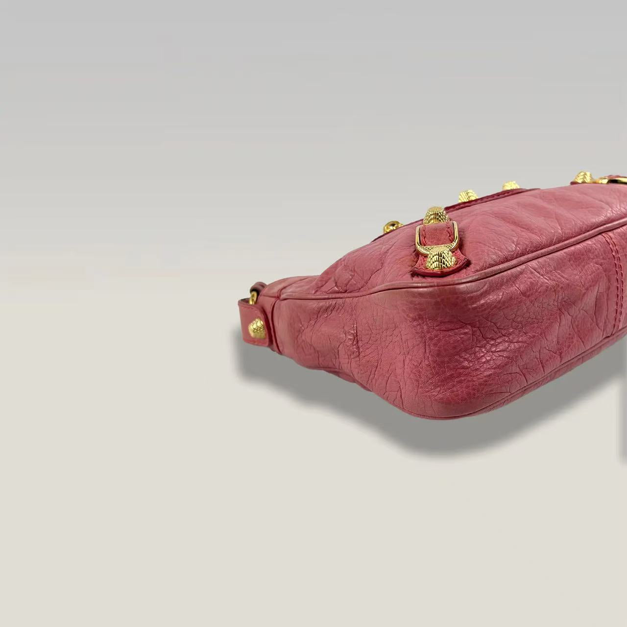 BALENCIAGA Classic Motorcycle Rosa con Borchie Oro