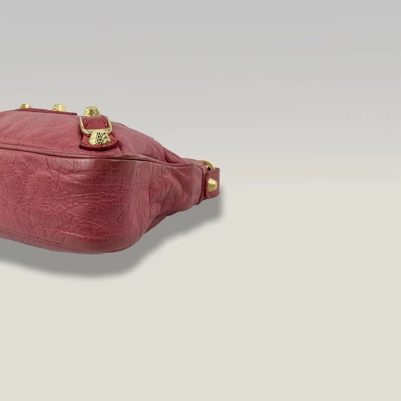 BALENCIAGA Classic Motorcycle Rosa con Borchie Oro