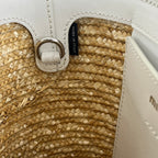 Miu Miu Crystal Fringe Wicker & Leather Bucket Bag White Straw Crossbody Bag