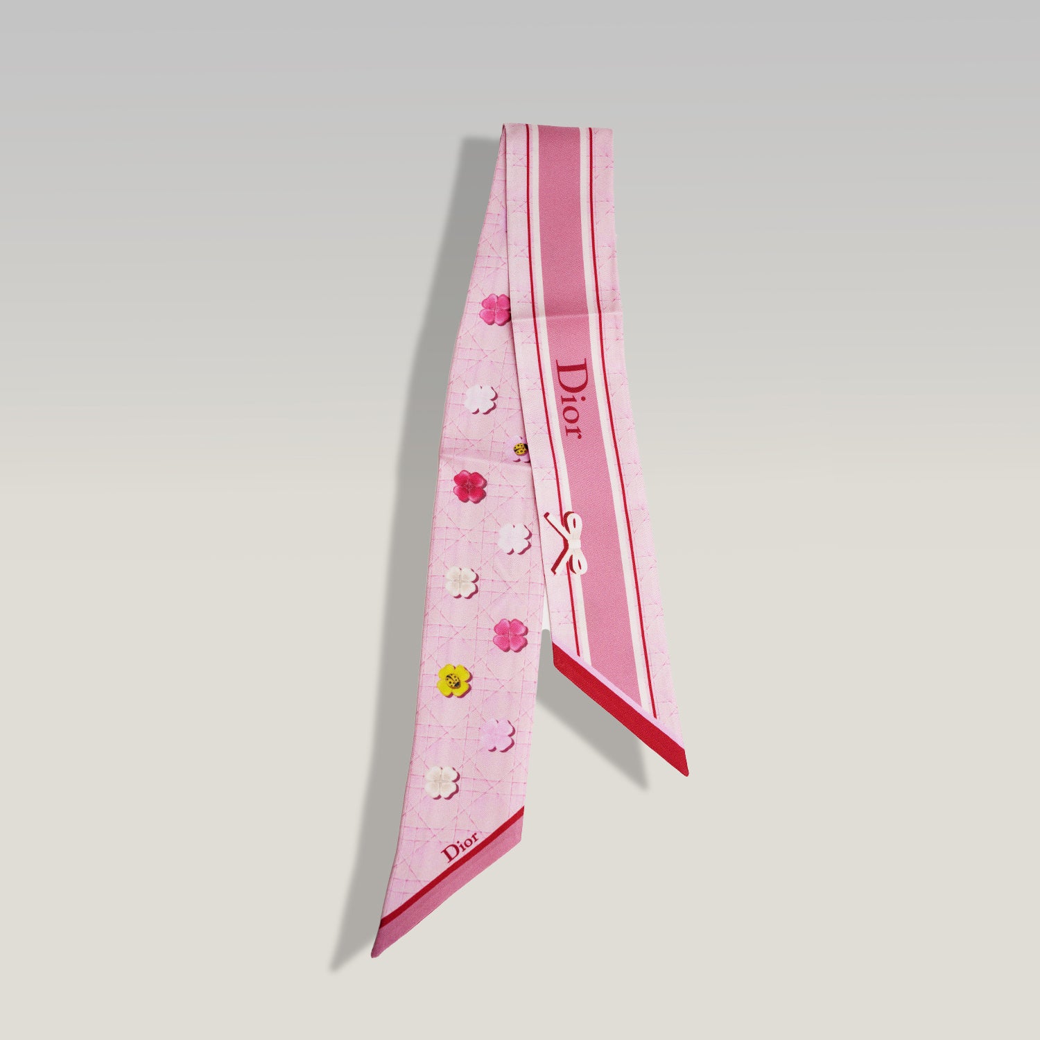 Dior Twilly in Seta Rosa con Motivo Quadrifoglio