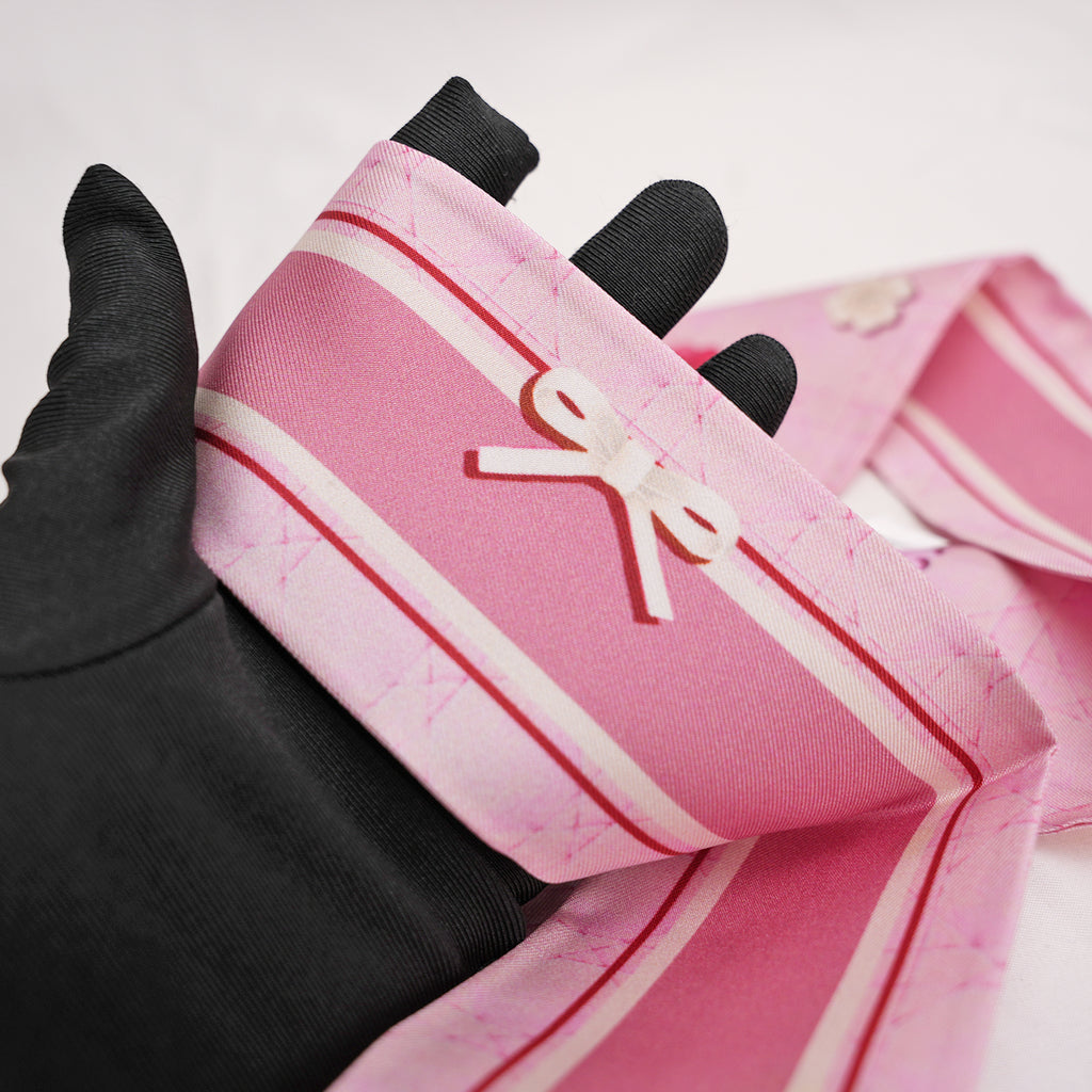 Dior Pink Silk Twilly with Four-Leaf Clover Motif 