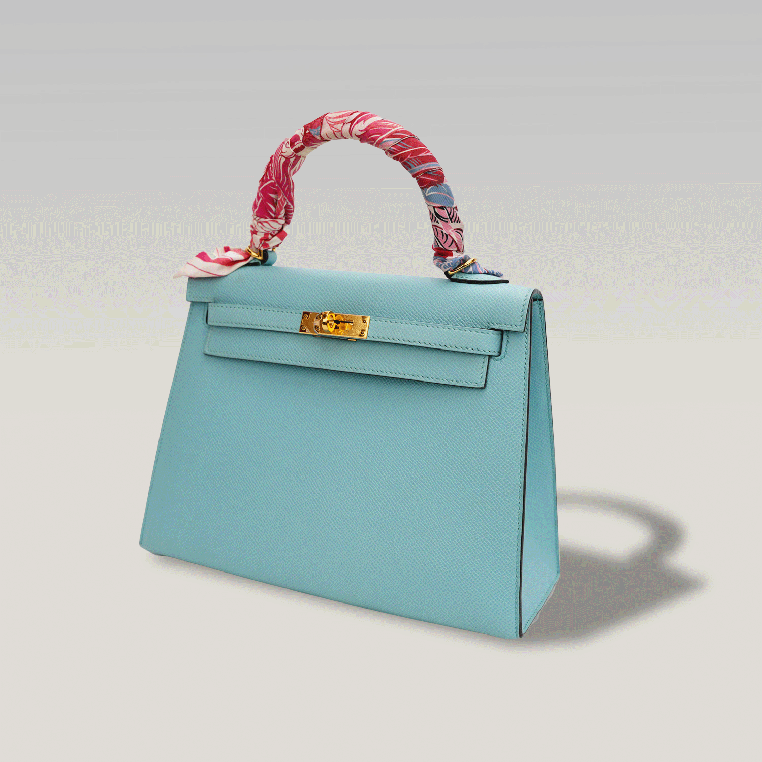 Hermès Kelly 25 in pelle Epsom colore Bleu Macaron