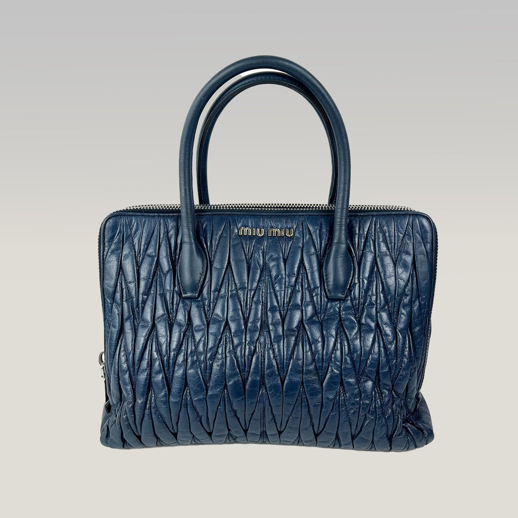 Miu Miu Borsa a Mano in Pelle Matelassé Blu