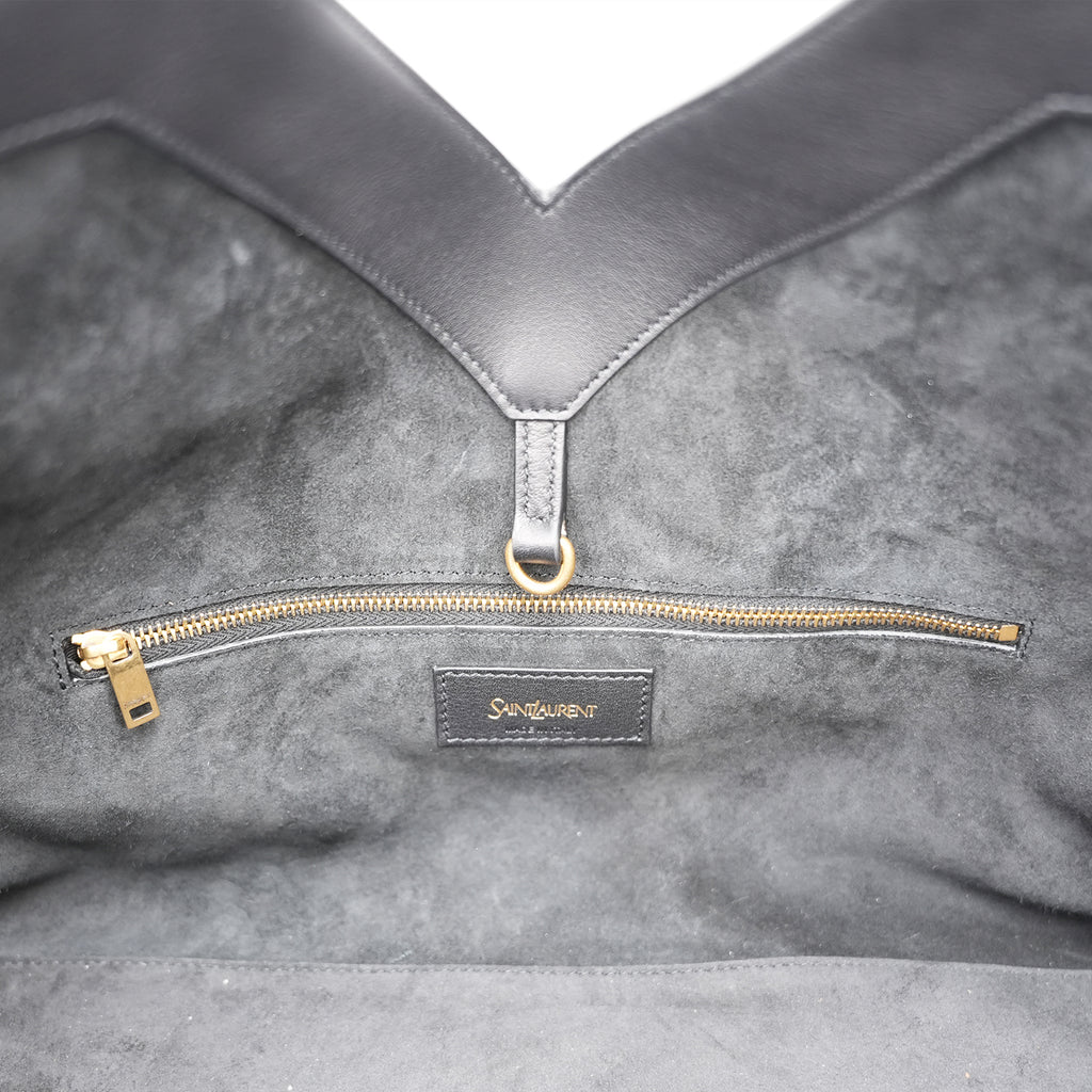 Saint Laurent Y Tote Bag in Pelle Nera Borsa a Spalla Grande Minimal Chic