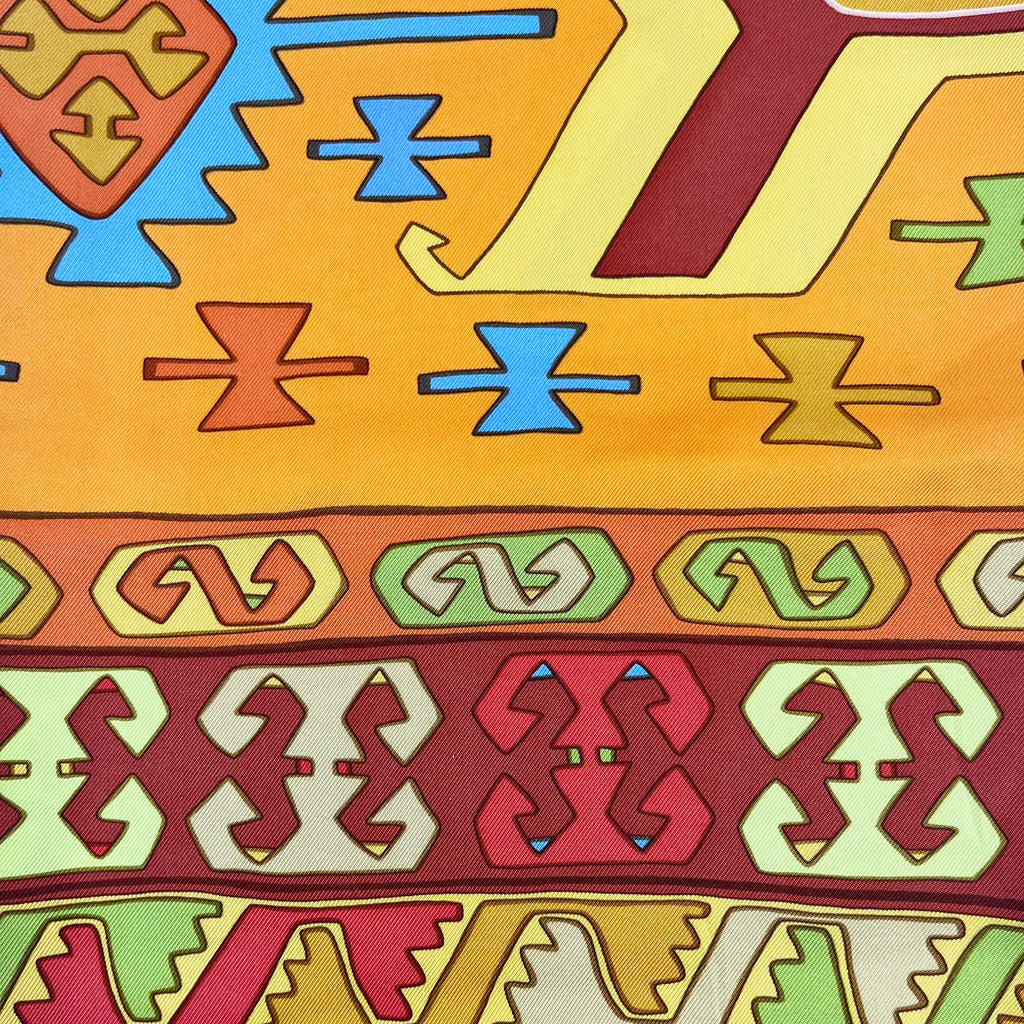 Hermès Multicolor Silk Carré Scarf with Geometric Pattern