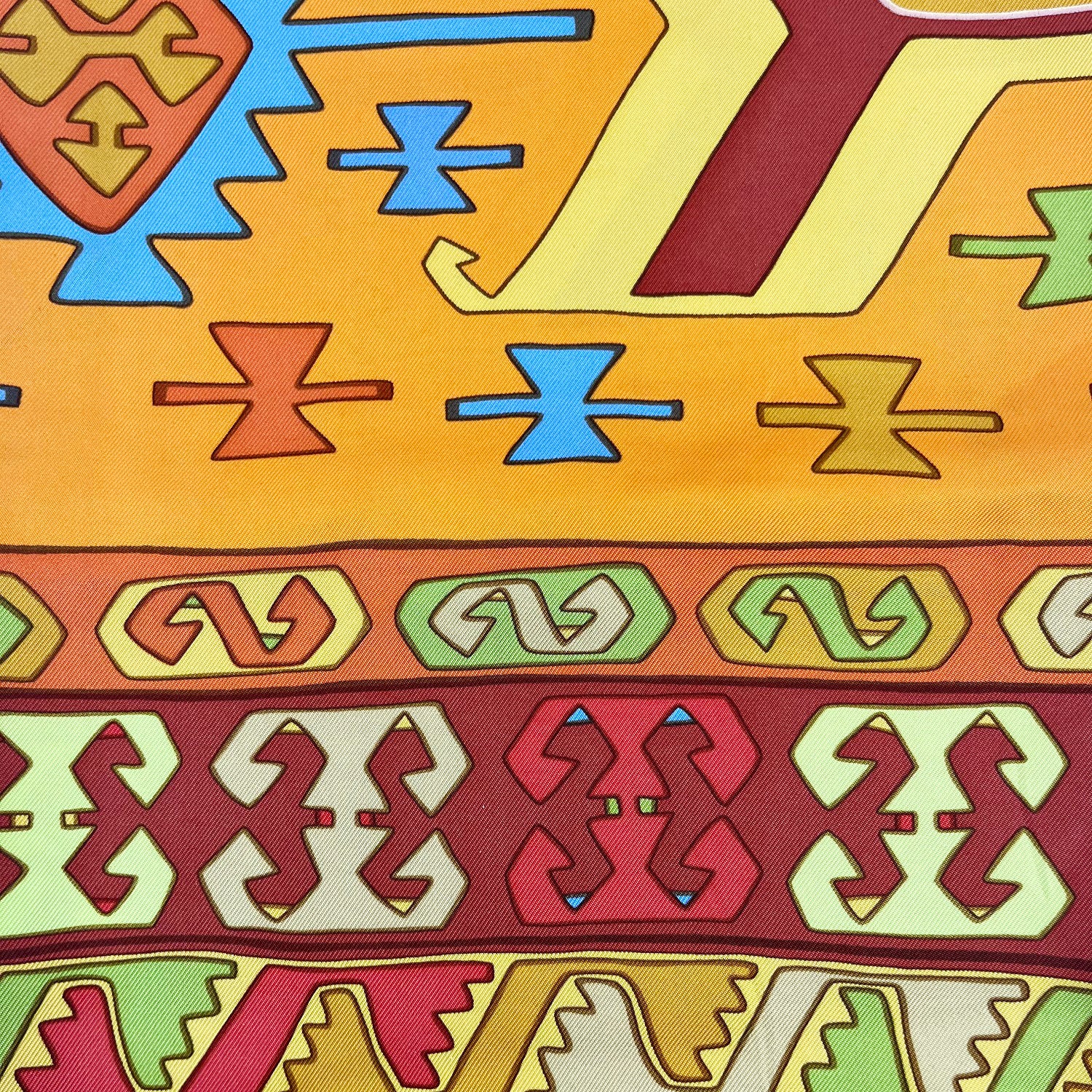 Hermès Multicolor Silk Carré Scarf with Geometric Pattern