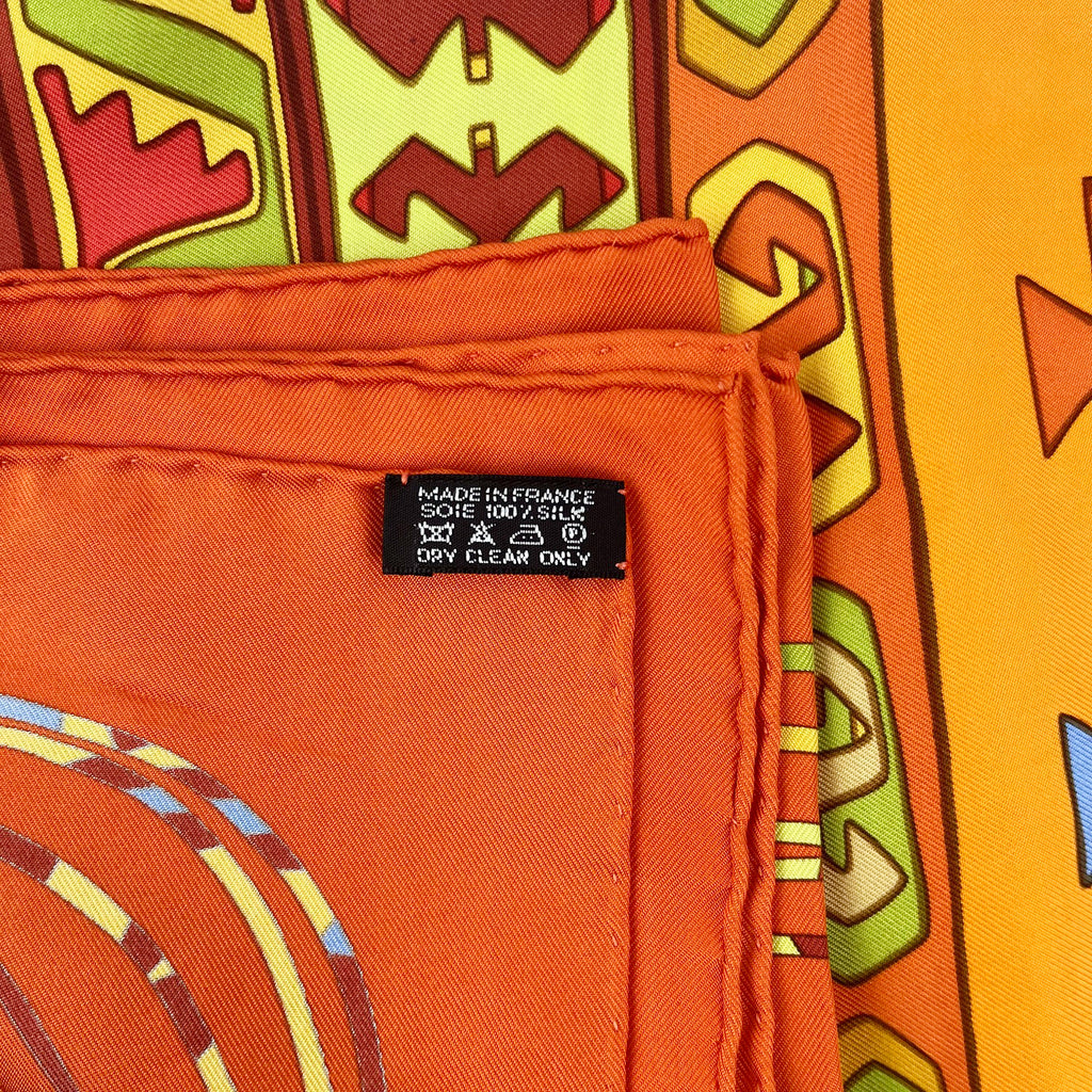 Hermès Multicolor Silk Carré Scarf with Geometric Pattern