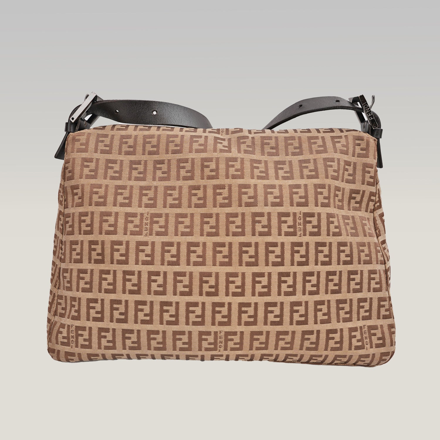 Fendi Baguette Vintage Zucca in Tela Monogramma Marrone con Pelle Nera