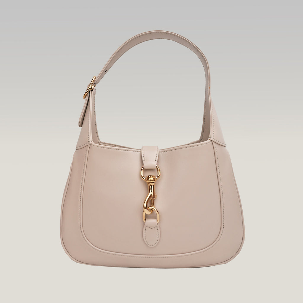 Gucci Jackie  borsa a spalla in pelle beige con chiusura piston