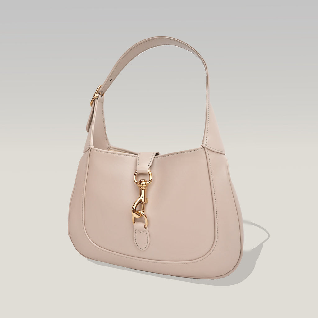 Gucci Jackie  borsa a spalla in pelle beige con chiusura piston