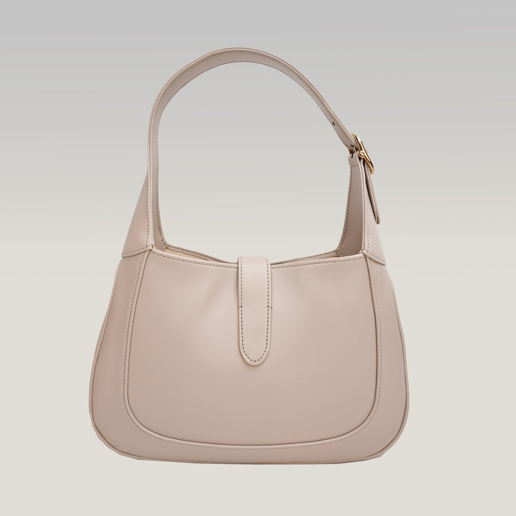Gucci Jackie  borsa a spalla in pelle beige con chiusura piston