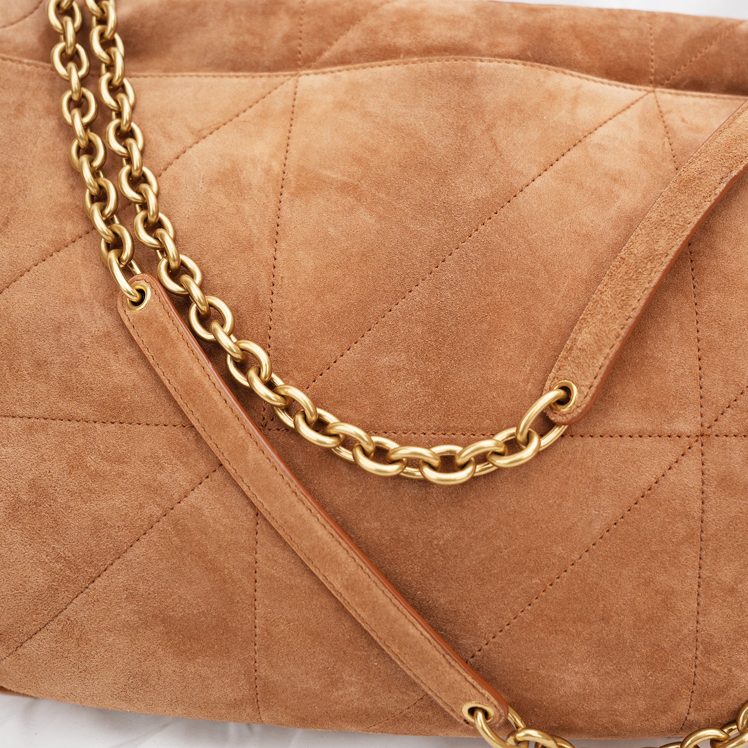 Saint Laurent Borsa a Spalla Jamie Grande in Pelle Scamosciata Trapuntata Tan