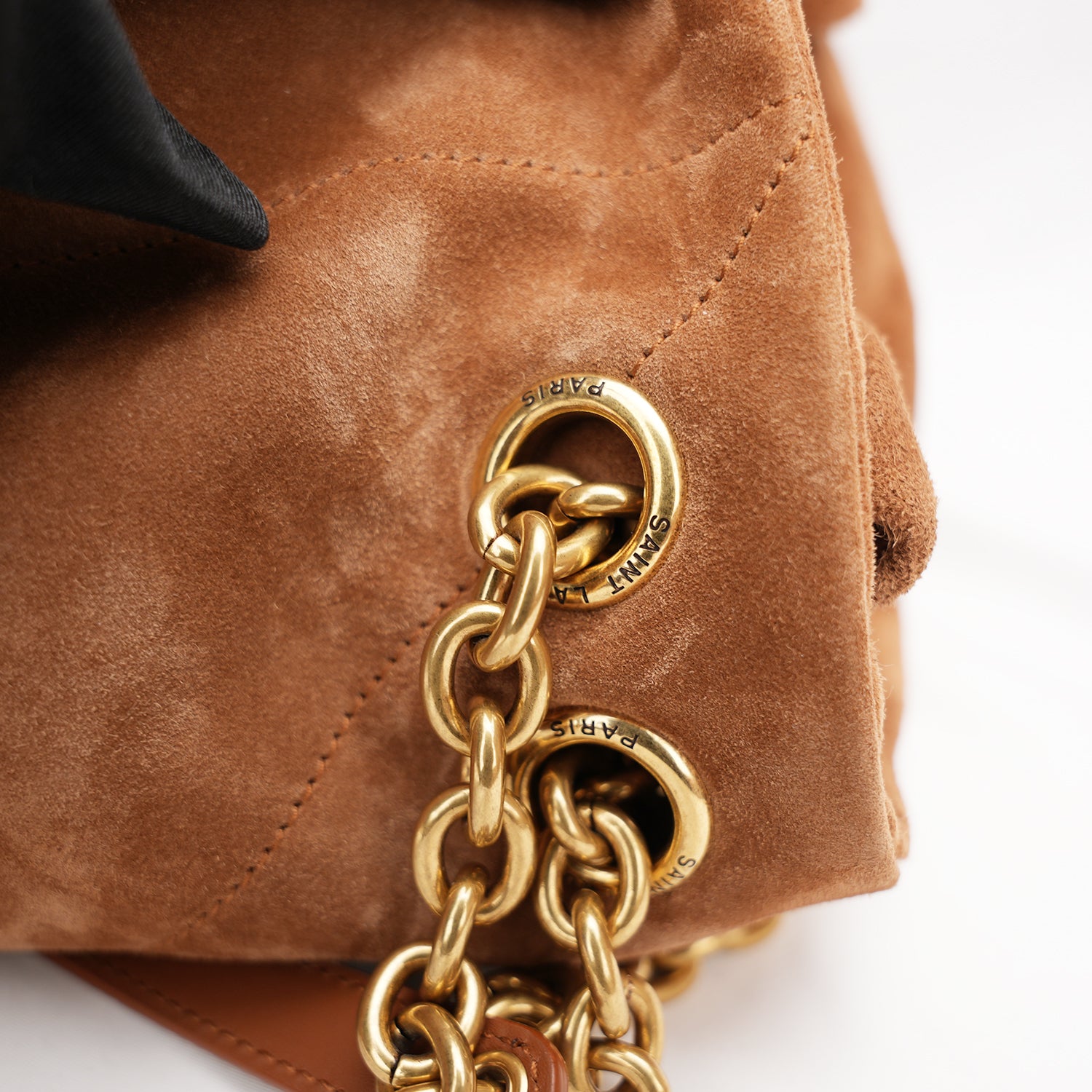 Saint Laurent Borsa a Spalla Jamie Grande in Pelle Scamosciata Trapuntata Tan
