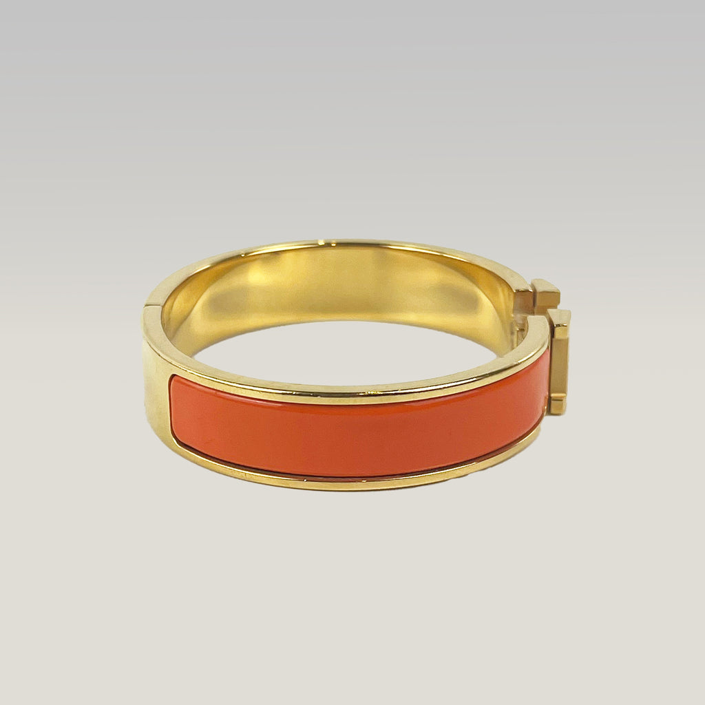 Hermès Bracciale Clic H Arancione e Oro in Smalto con Logo H Iconico