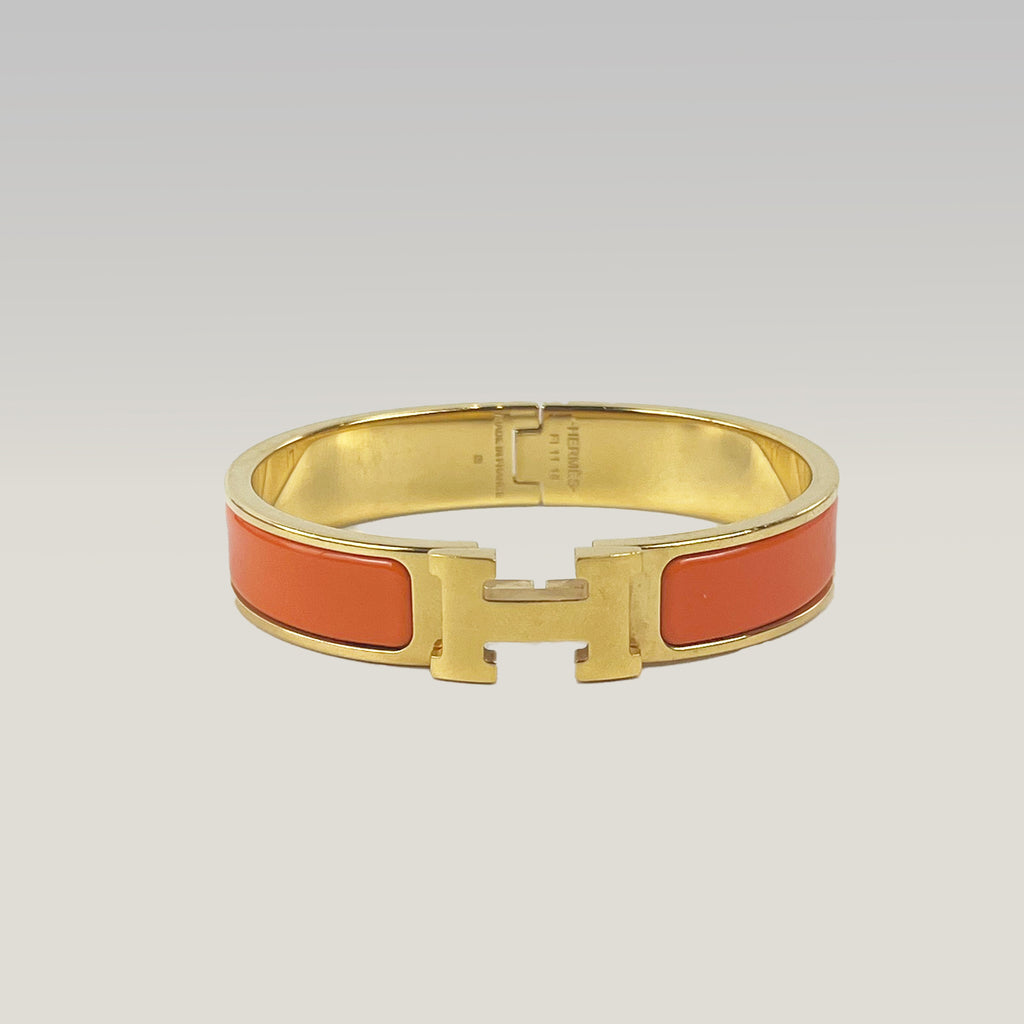 Hermès Bracciale Clic H Arancione e Oro in Smalto con Logo H Iconico