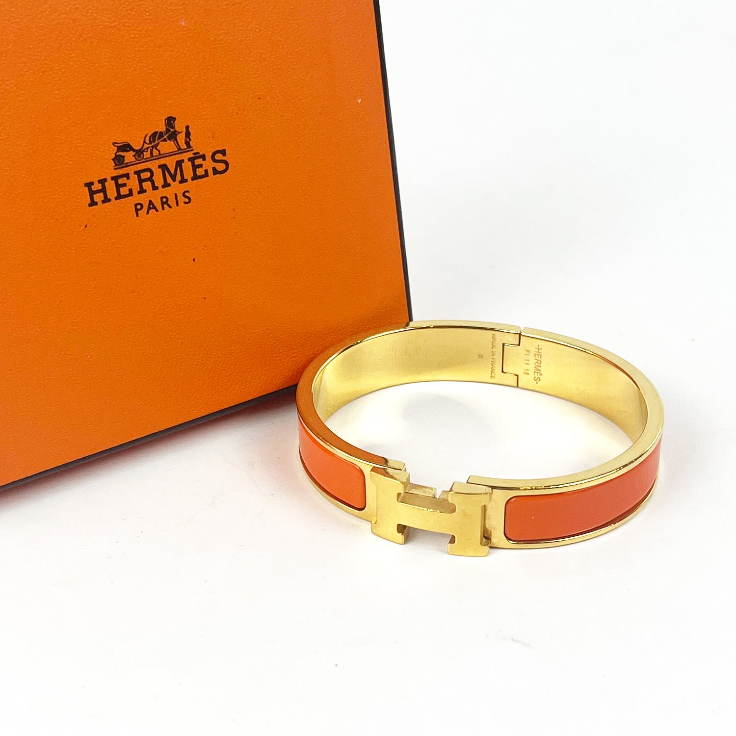 Hermès Bracciale Clic H Arancione e Oro in Smalto con Logo H Iconico