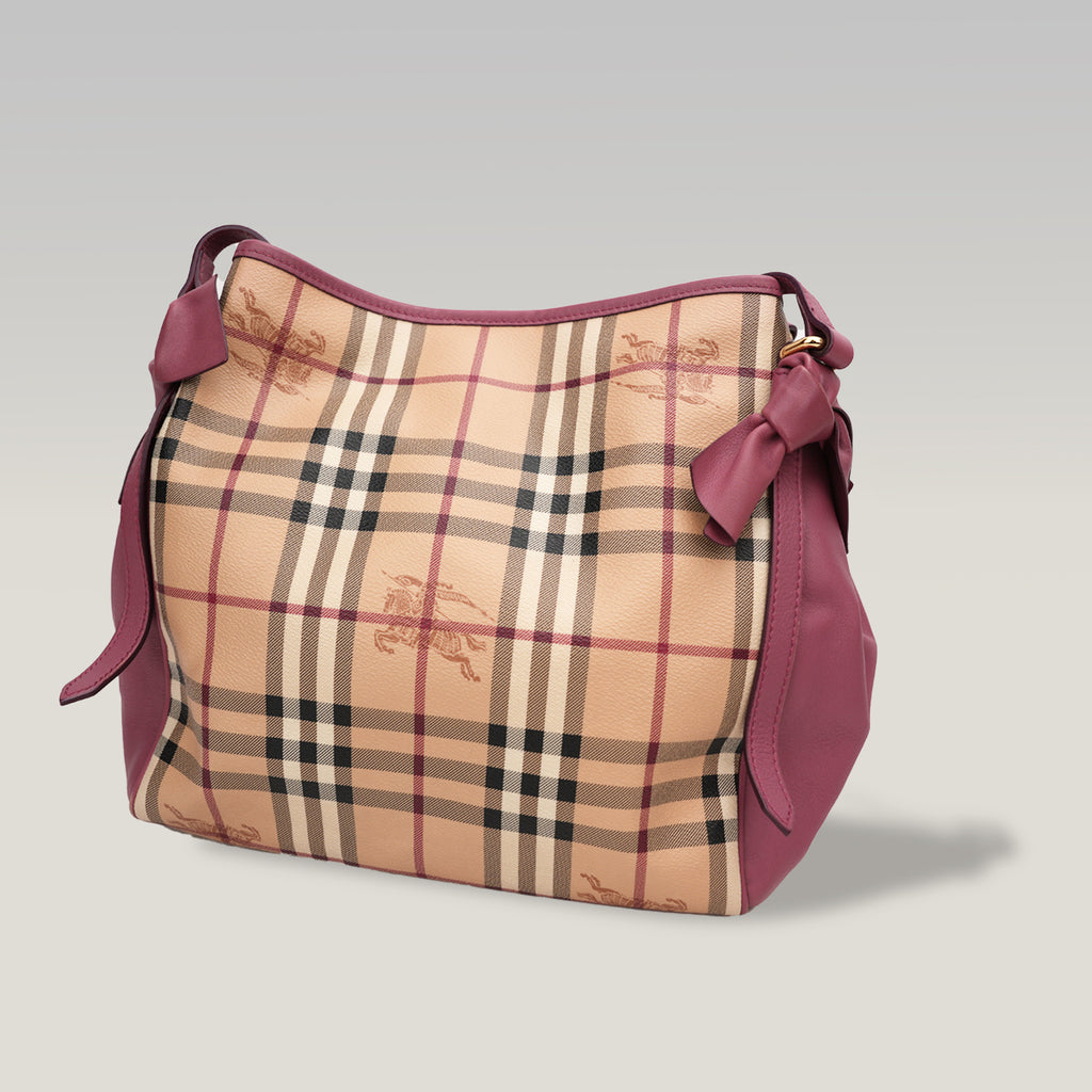 Burberry Borsa Tote Canterbury in Tela Haymarket Check con Finiture in Pelle