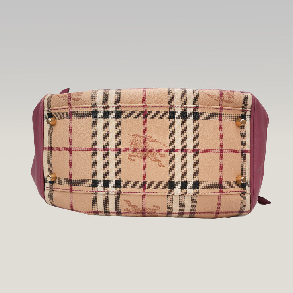 Burberry Borsa Tote Canterbury in Tela Haymarket Check con Finiture in Pelle