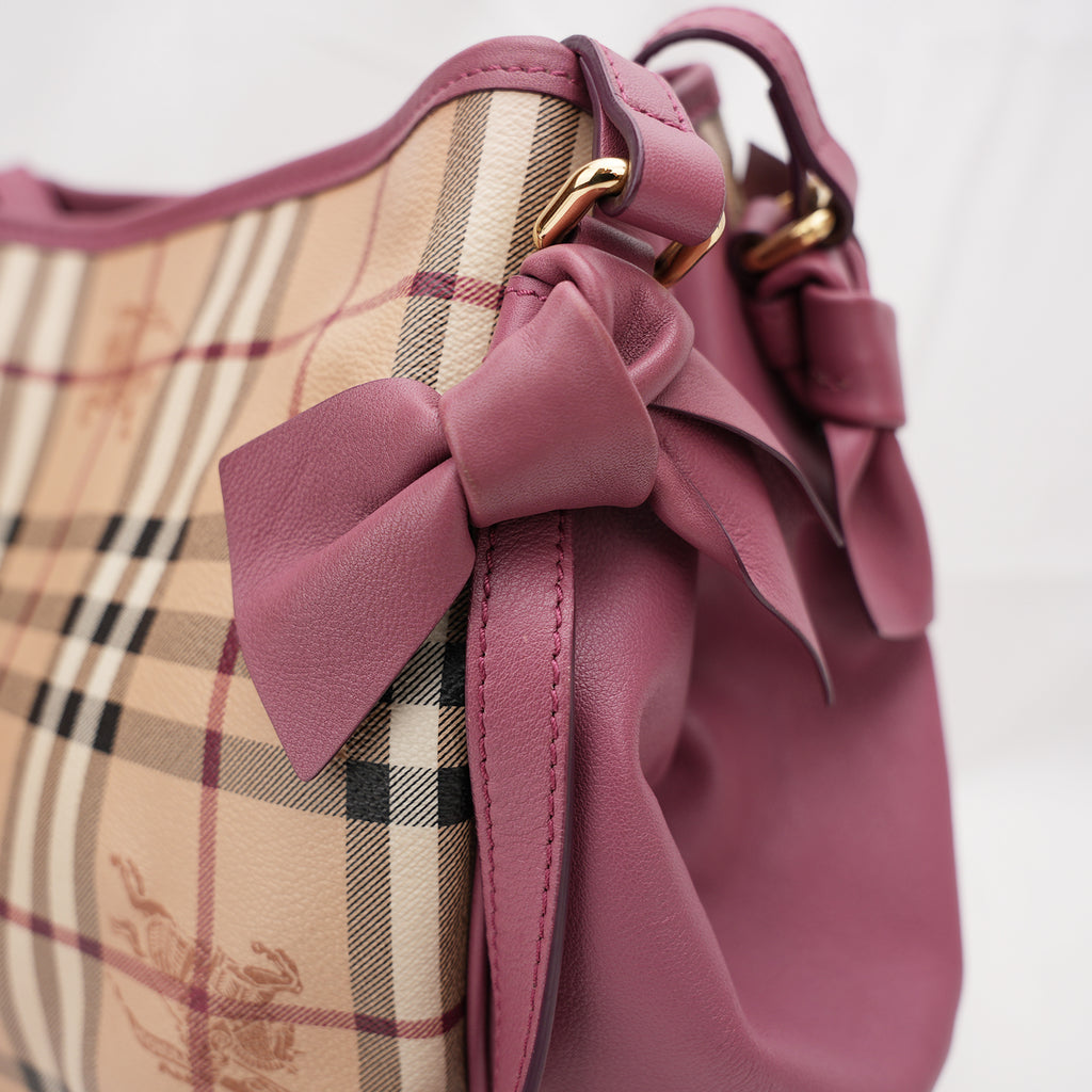 Burberry Borsa Tote Canterbury in Tela Haymarket Check con Finiture in Pelle