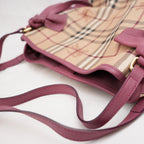 Burberry Borsa Tote Canterbury in Tela Haymarket Check con Finiture in Pelle