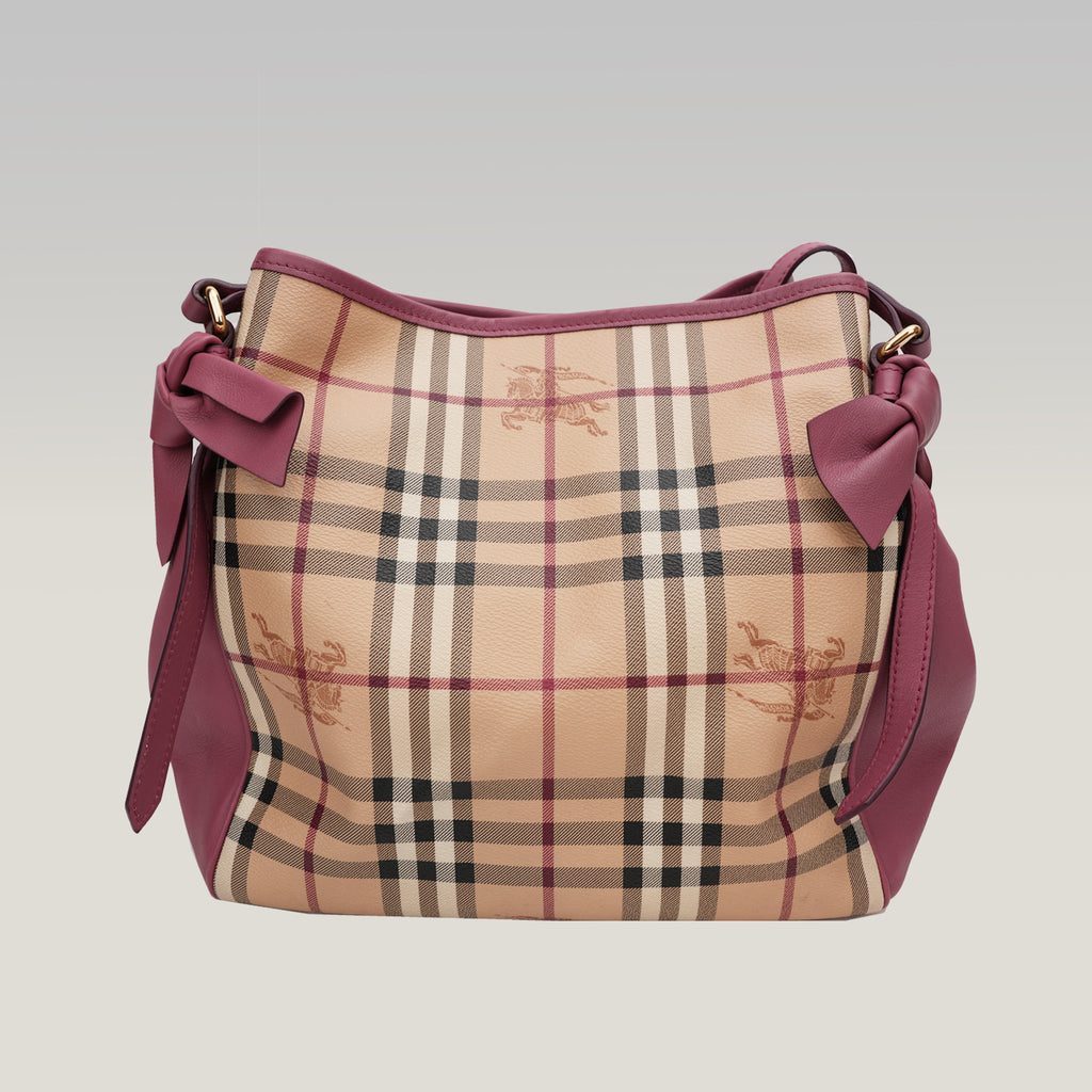 Burberry Borsa Tote Canterbury in Tela Haymarket Check con Finiture in Pelle