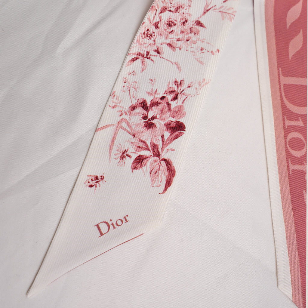 Dior Pink Silk Twilly with Floral Motif – Like New 