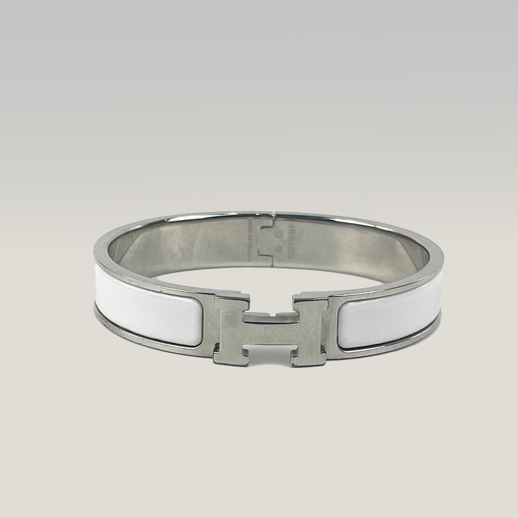 Hermès Bracciale Clic H Bianco e Argento in Smalto con Logo H Iconico