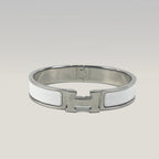 Hermès Bracciale Clic H Bianco e Argento in Smalto con Logo H Iconico