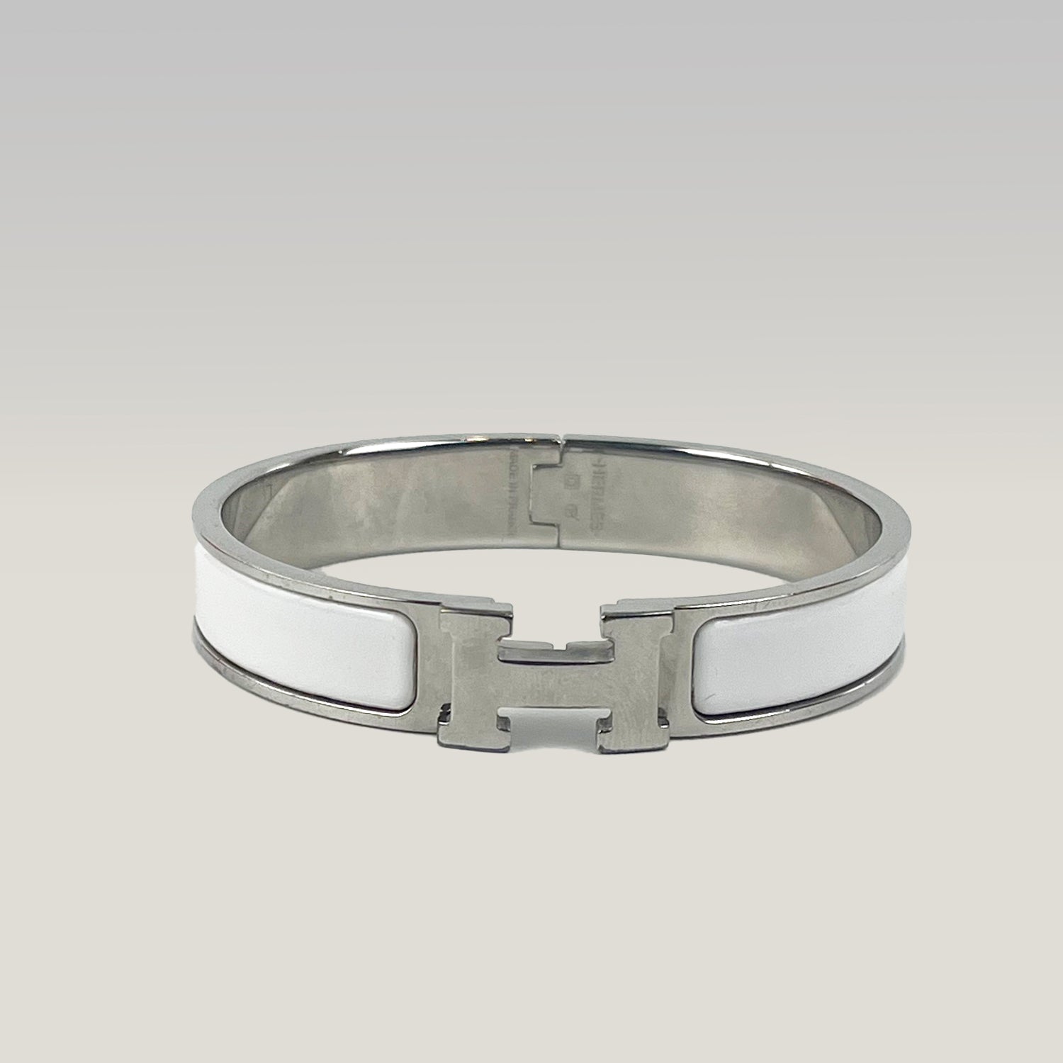Hermès Bracciale Clic H Bianco e Argento in Smalto con Logo H Iconico