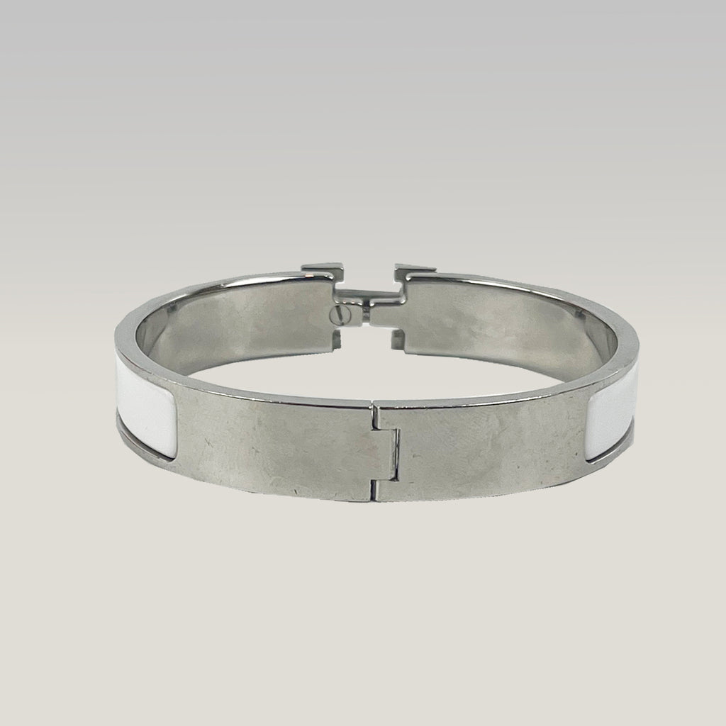 Hermès Bracciale Clic H Bianco e Argento in Smalto con Logo H Iconico