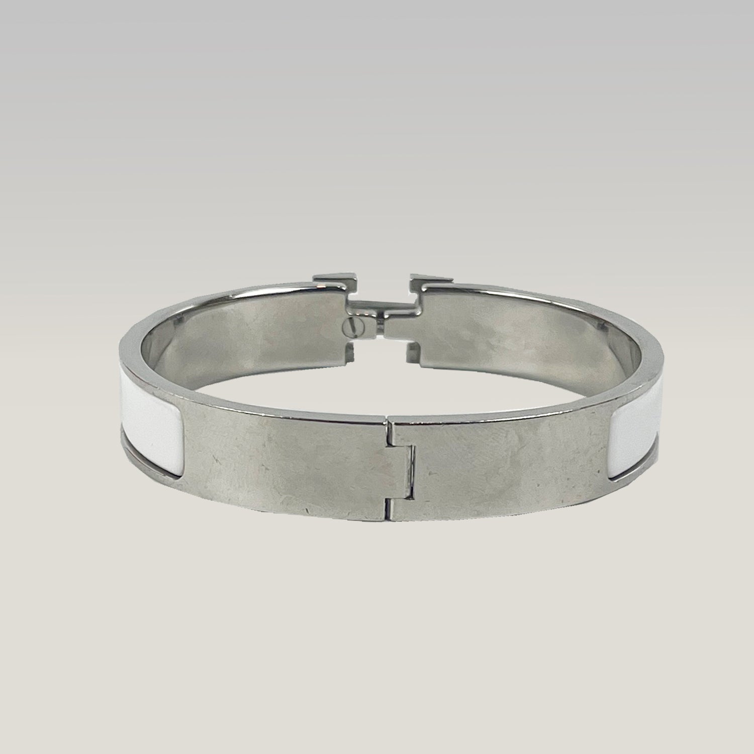 Hermès Bracciale Clic H Bianco e Argento in Smalto con Logo H Iconico