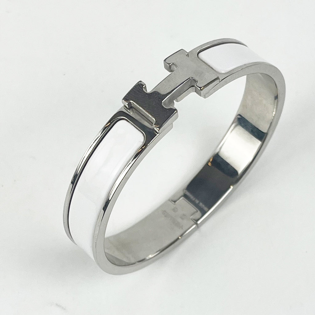 Hermès Bracciale Clic H Bianco e Argento in Smalto con Logo H Iconico