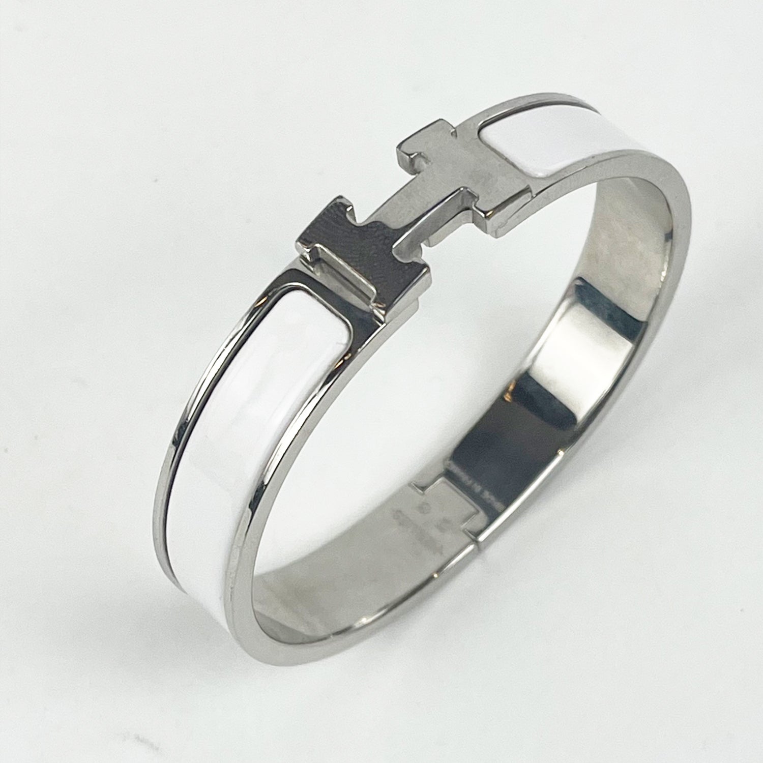Hermès Bracciale Clic H Bianco e Argento in Smalto con Logo H Iconico