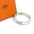 Hermès Bracciale Clic H Bianco e Argento in Smalto con Logo H Iconico