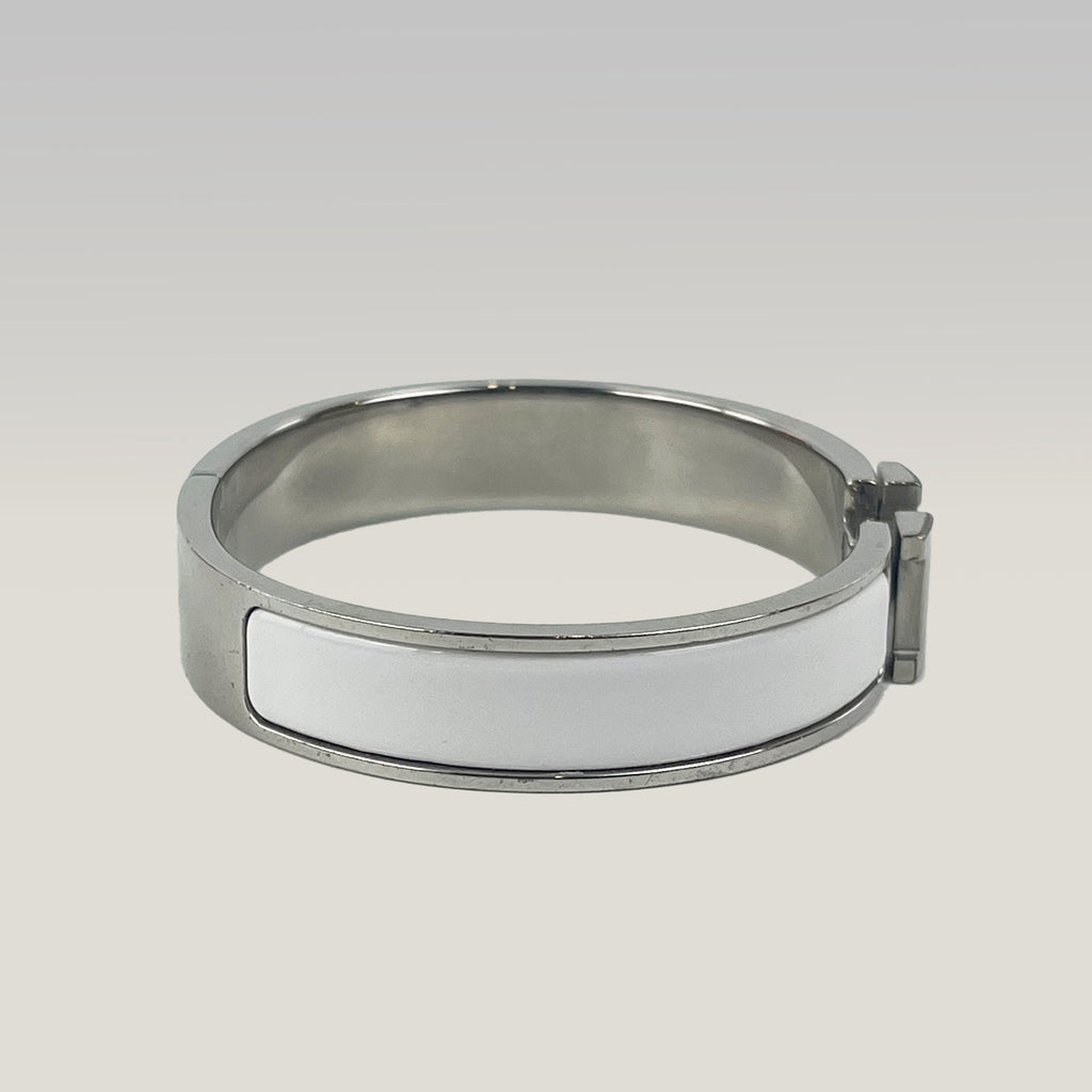 Hermès Bracciale Clic H Bianco e Argento in Smalto con Logo H Iconico