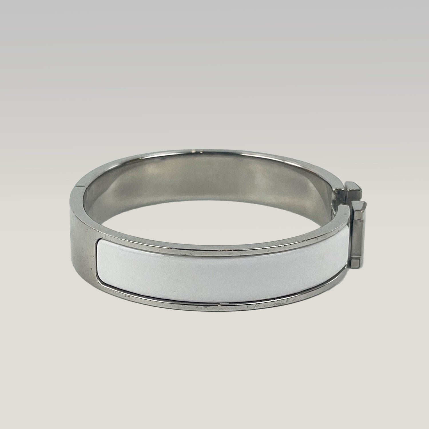 Hermès Bracciale Clic H Bianco e Argento in Smalto con Logo H Iconico