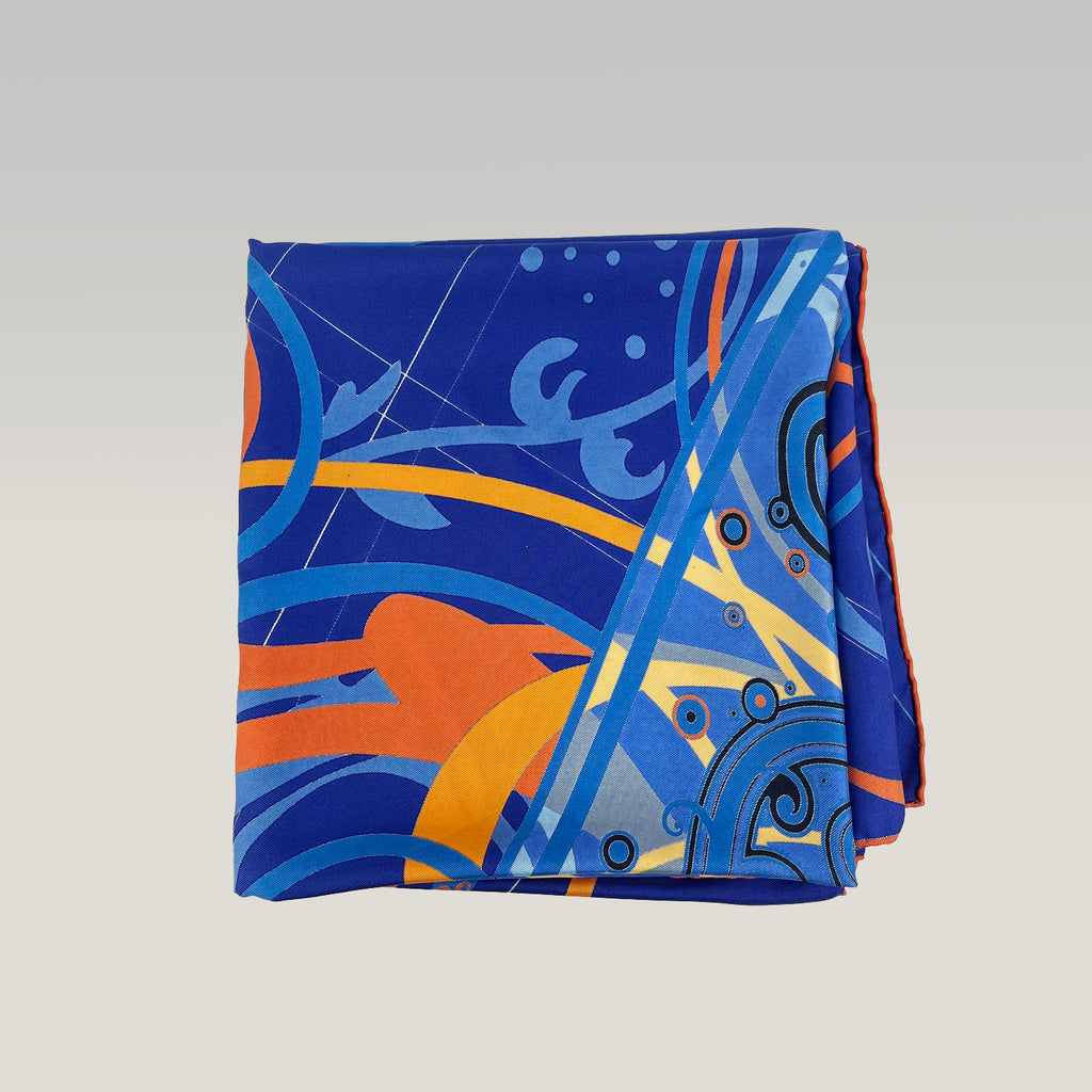 Hermès Blue Multicolor Silk Carré Scarf with Abstract Motif
